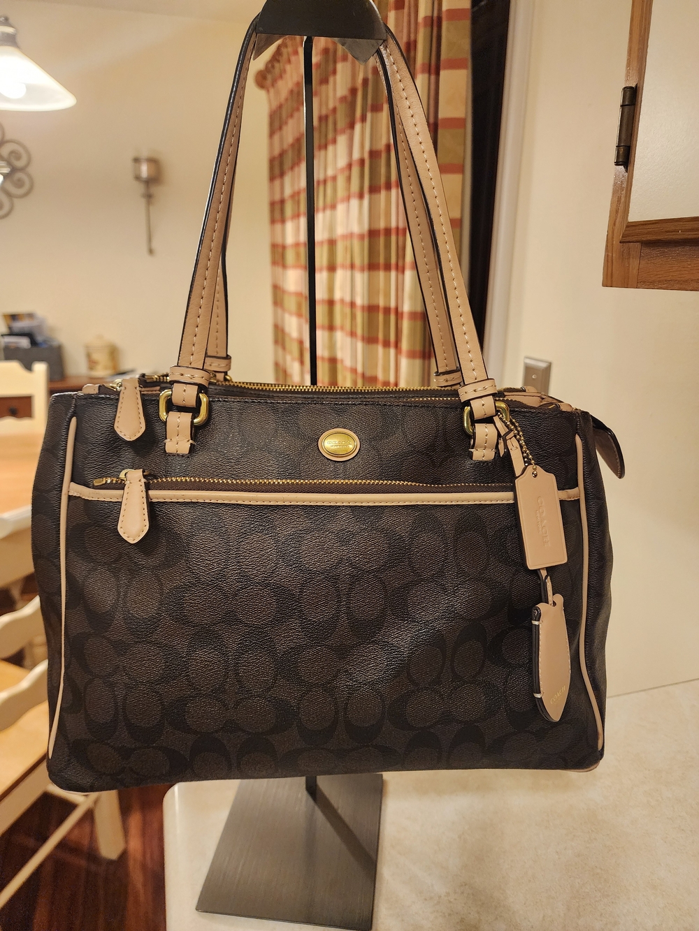 brown monogram canvas Coach Peyton Signature Jordan Double Zip Carryall